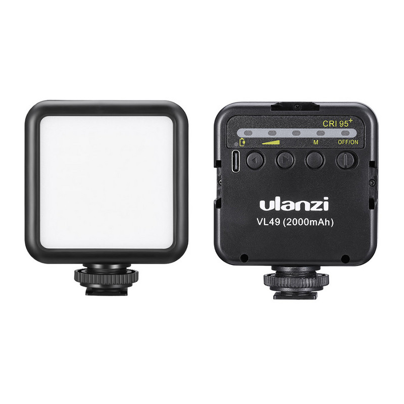 ulanzi VL49 mini LED vaizdo šviesos fotografavimo lempa 6W 5500K CRI95+ su / baterija + šalto bato laikiklis, skirtas Canon Nikon Sony DSLR fotoaparatui