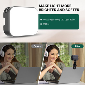 Ulanzi VL100X Mini Video Light Led за телефон Таблет Лаптоп Камера Selfie Fill Light with Clip Ballhead 170° Регулируема студена обувка