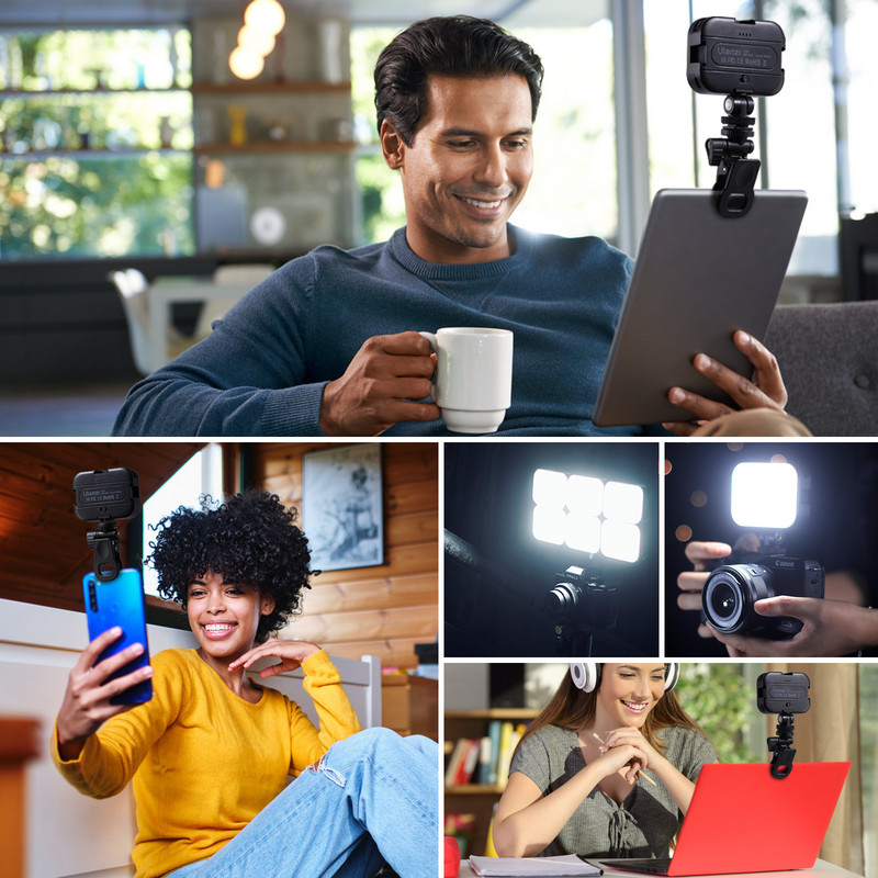 Ulanzi VL100X mini-videovalgusti LED-telefoni tahvelarvuti sülearvuti kaamerale selfie täitevalgusti klambriga kuulpeaga 170° reguleeritav külmakinga