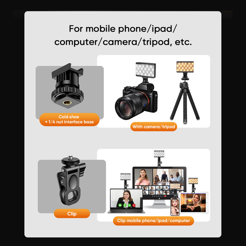 APEXEL minifotolamp hämardatav LED-videovalgusti kolmevärvilise valgusrežiimiga 40 LED-helmest 2700K–6500K otseülekande/selfie jaoks