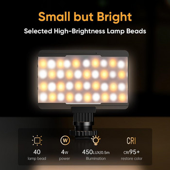VL40 Led Selfie Light With Soft Diffuser 360 Ball Head 2700-6500K Fill Panel Lamp Κάμερα υπολογιστή Φως τηλεφώνου για μακιγιάζ Youtube