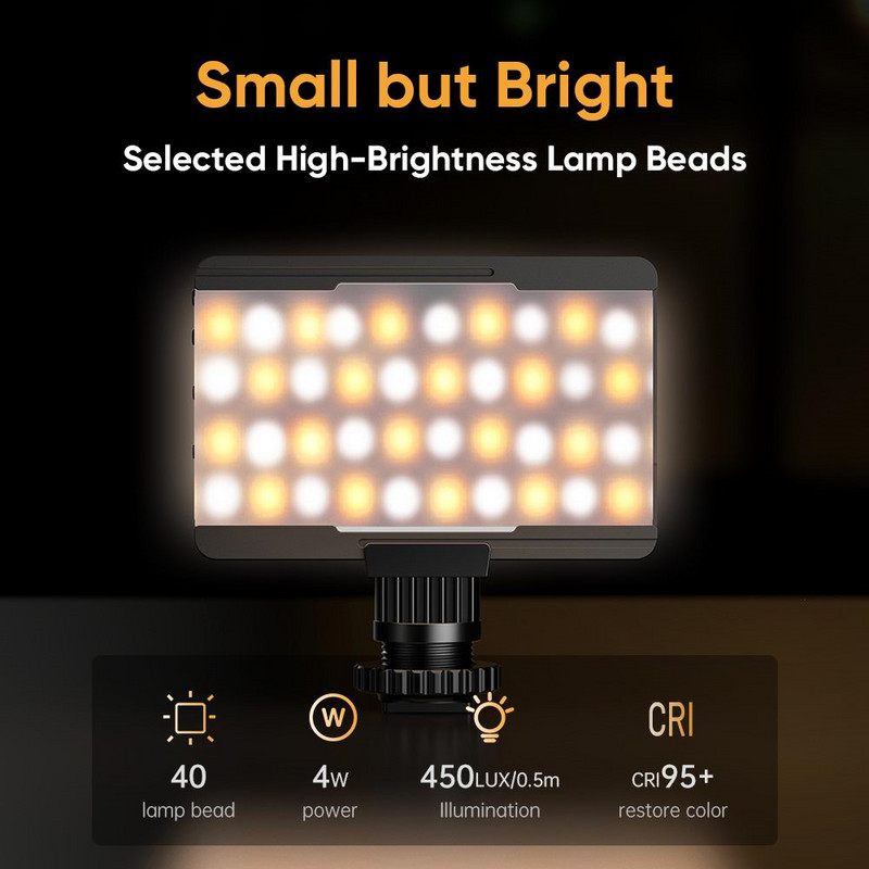 VL40 Led szelfi lámpa puha diffúzorral 360 gömbfejes 2700-6500K betöltőpanel lámpa számítógépes kamera telefon lámpa sminkhez Youtube
