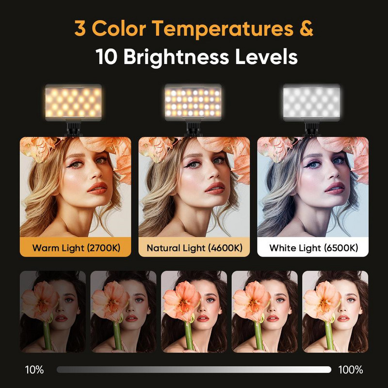 VL40 Led szelfi lámpa puha diffúzorral 360 gömbfejes 2700-6500K betöltőpanel lámpa számítógépes kamera telefon lámpa sminkhez Youtube