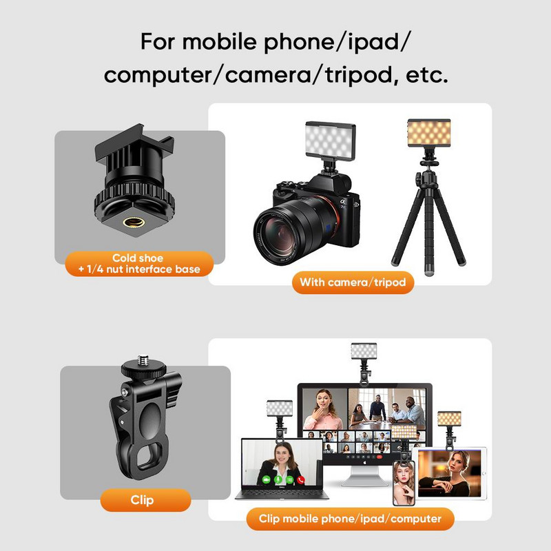 VL40 Led szelfi lámpa puha diffúzorral 360 gömbfejes 2700-6500K betöltőpanel lámpa számítógépes kamera telefon lámpa sminkhez Youtube