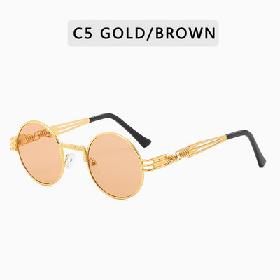 Gothic Steampunk Akiniai nuo saulės Vyrai Moteriški vintažiniai metaliniai apvalūs akiniai nuo saulės Gamintojo dizainerio Madingi akiniai Veidrodis Aukštos kokybės UV400