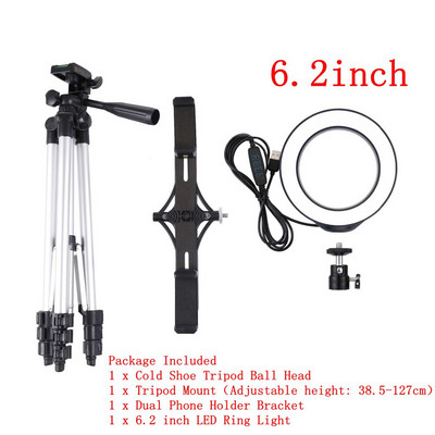 6,2/10-tolline fotohelivalgusti LED-selfie rõngasvalgusti telefonilamp hämardatav fotovalgustus koos statiivialuse hoidikuga Youtube`i video