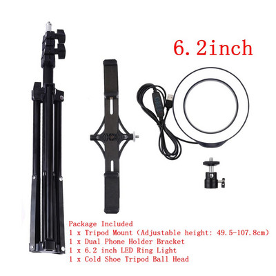 6,2/10-tolline fotohelivalgusti LED-selfie rõngasvalgusti telefonilamp hämardatav fotovalgustus koos statiivialuse hoidikuga Youtube`i video