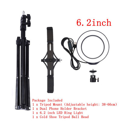 6,2/10-tolline fotohelivalgusti LED-selfie rõngasvalgusti telefonilamp hämardatav fotovalgustus koos statiivialuse hoidikuga Youtube`i video