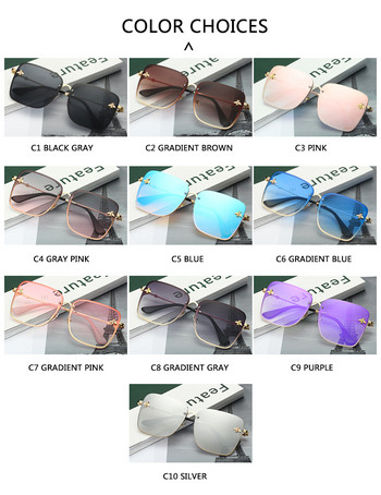 New Lady Oversize Rimless Square Bee Γυναικεία γυαλιά ηλίου μάρκας μόδας Small Bee Gradient γυαλιά ηλίου Γυναικεία UV400