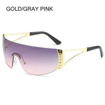 Wrap Around Y2K päikeseprillid naistele, meestele, futuristlikud, lamedad päikeseprillid, raamita gradientklaasidega päikeseprillid, UV400 kaitse