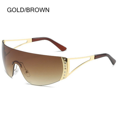 Wrap Around Y2K päikeseprillid naistele, meestele, futuristlikud, lamedad päikeseprillid, raamita gradientklaasidega päikeseprillid, UV400 kaitse