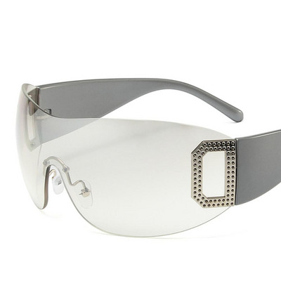 Wrap Around Y2K päikeseprillid naistele, meestele, futuristlikud, lamedad päikeseprillid, raamita gradientklaasidega päikeseprillid, UV400 kaitse