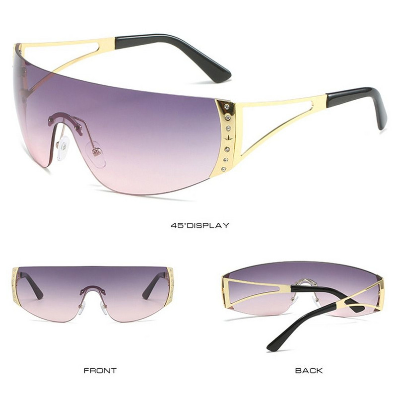 Wrap Around Y2K päikeseprillid naistele, meestele, futuristlikud, lamedad päikeseprillid, raamita gradientklaasidega päikeseprillid, UV400 kaitse