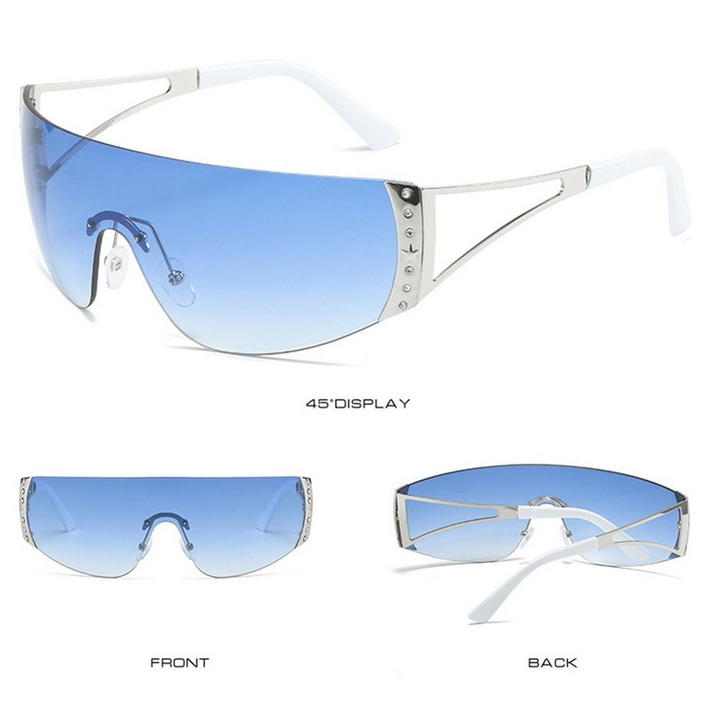 Wrap Around Y2K päikeseprillid naistele, meestele, futuristlikud, lamedad päikeseprillid, raamita gradientklaasidega päikeseprillid, UV400 kaitse