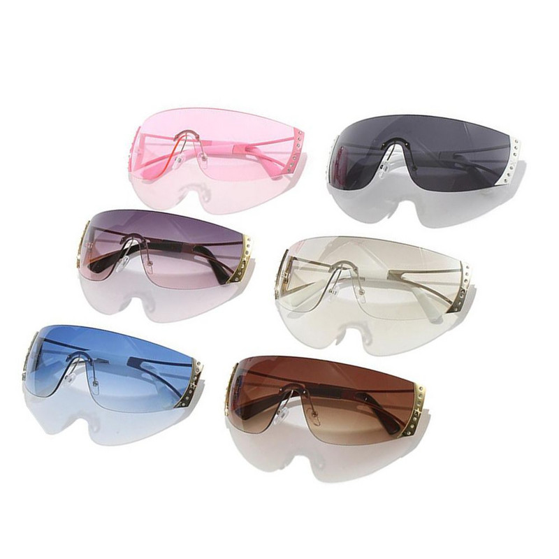 Wrap Around Y2K päikeseprillid naistele, meestele, futuristlikud, lamedad päikeseprillid, raamita gradientklaasidega päikeseprillid, UV400 kaitse