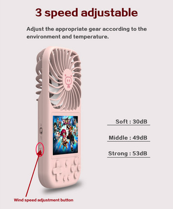 Creative Handheld Game Player with Electronic Fans Battery 2500mAh Battery 500 Games Ρετρό κονσόλα παιχνιδιών με μίνι προσωπικό ανεμιστήρα