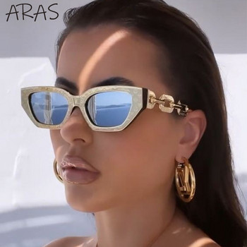 Модни малки слънчеви очила с котешко око Дамски актуален продукт 2023 г. Луксозна марка Cateye Chain Крака Слънчеви очила Дамски черни нюанси UV400