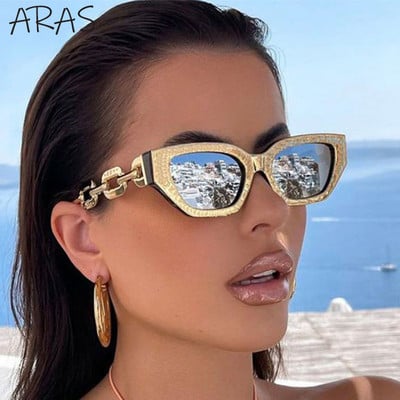 Divat kis macskaszemű napszemüvegek női felkapott termék 2023 luxusmárka Cateye lánclábas napszemüvegek női fekete árnyalatok UV400