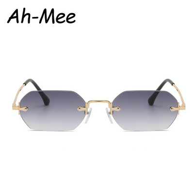 Малки квадратни слънчеви очила без рамки Дамски ретро многоъгълни сиви градиентни слънчеви очила Vintage Lady Summer Style Женски очила UV400