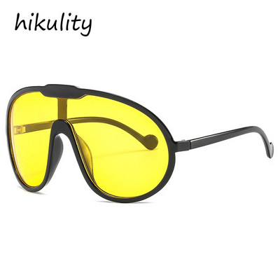 2022 m. Nauji madingi vienetiniai skydiniai akiniai nuo saulės moterims Vntage Oversized Arc akiniai nuo saulės vyrams, juodi geltoni hip-hop gradiento atspalviai