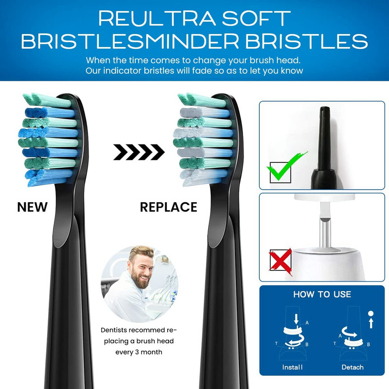 10 vnt elektrinio dantų šepetėlio keitimo galvutės, skirtos Fairywill elektriniam dantų šepetėliui FW-507 FW-508 515 FW-515 FW-551 YUNCHI Y1