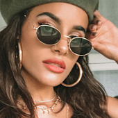 Vintažiniai ovalūs akiniai nuo saulės Moteris Metaliniai rėmeliai Retro akiniai nuo saulės Vyriški Moteriški Skaidrus Veidrodis Mažas Apvalus Gafas De Sol Para Hombre