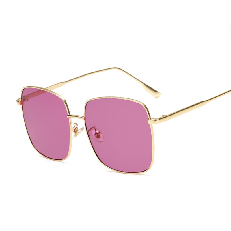 Metaliniai kvadratiniai akiniai nuo saulės Moteris Gamintojas Dizainerė Prabangūs akiniai nuo saulės Moteriški dideli rėmeliai Vandenyno objektyvas Veidrodis Vintage Oculos De Sol