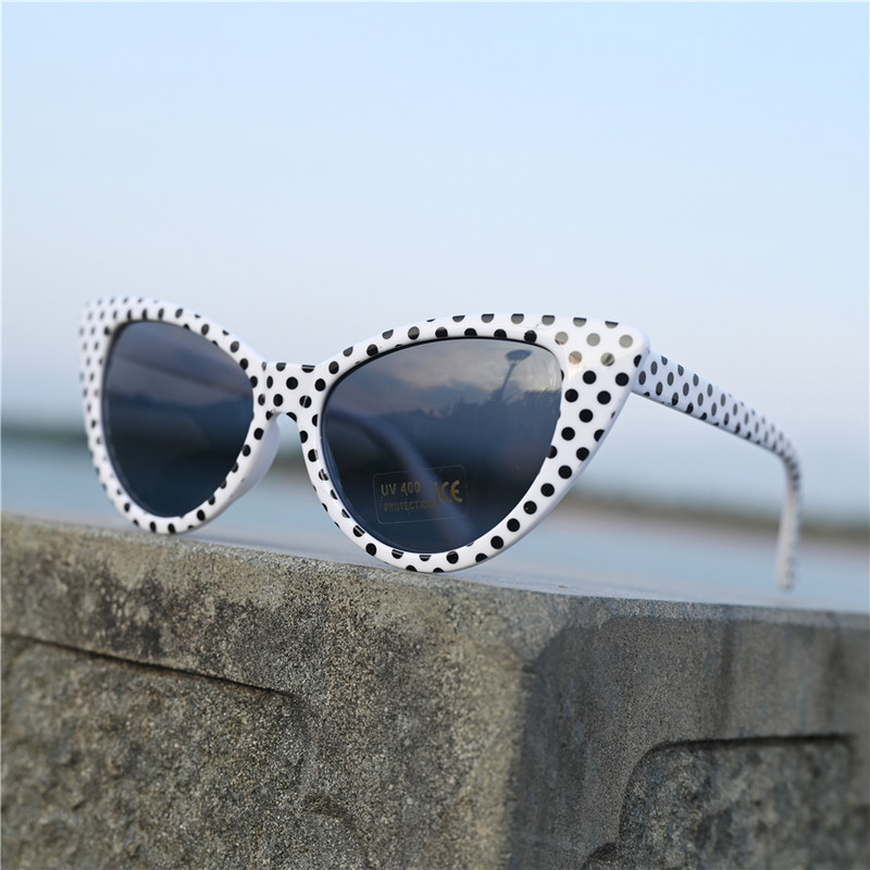 Vazrobe Ochelari de soare cu ochi de pisică pentru femei Ochelari de soare cu puncte pentru femei Nuanțe ochi de pisică stil feminin roșu alb roz negru