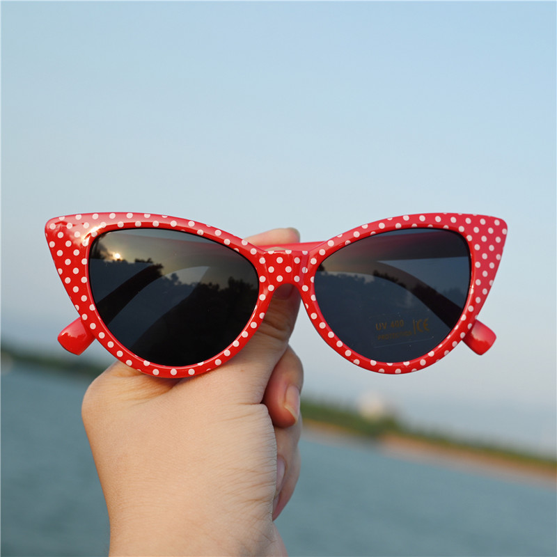 Vazrobe Ochelari de soare cu ochi de pisică pentru femei Ochelari de soare cu puncte pentru femei Nuanțe ochi de pisică stil feminin roșu alb roz negru