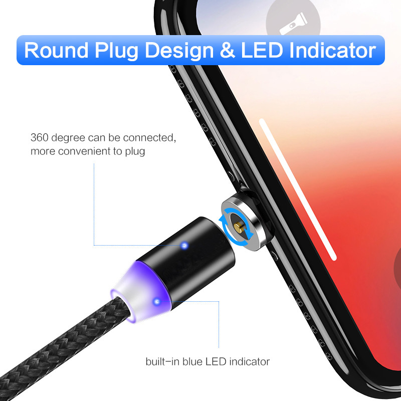 Mágneses USB-kábel iPhone 12 11 Xiaomi 11-hez Huawei Type C kábel LED gyorstöltés adattöltés Micro USB kábel kábel vezeték
