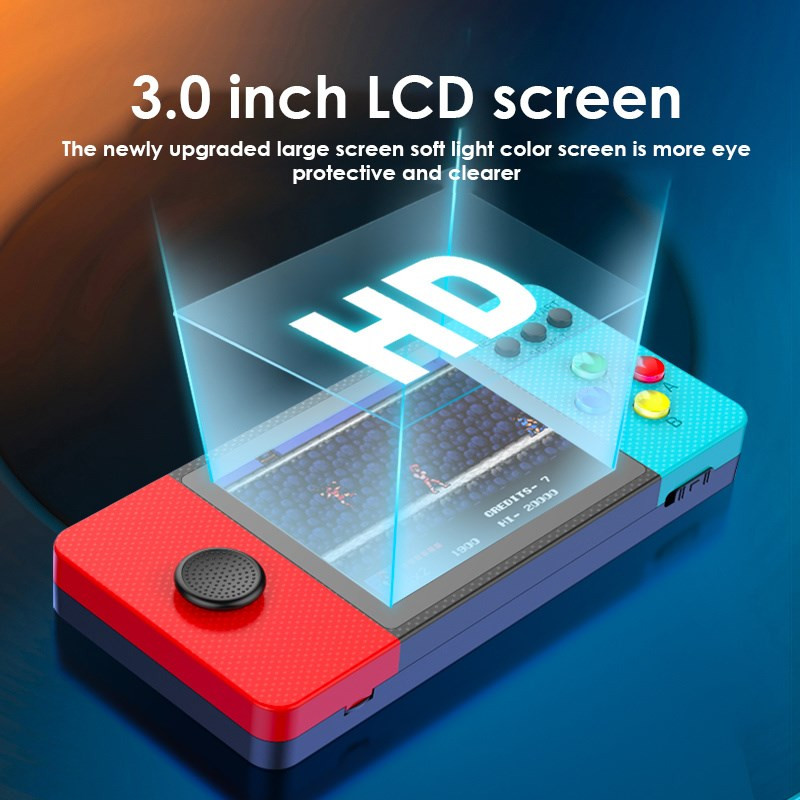 500 mängu mini-käeshoitav videomängukonsool Retro-kaasaskantav 3,0-tollise LCD-ekraaniga lastele mõeldud värviline üliõpilaskaardi masin Kahe rolliga mängupult