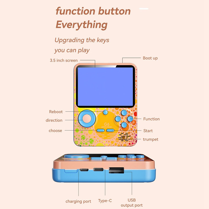 Κονσόλα παιχνιδιών βίντεο G6 Retro Χειροκίνητη συσκευή αναπαραγωγής παιχνιδιών 3,5 ιντσών Ενσωματωμένη οθόνη 666 Παιχνίδια Ελεγκτής παιχνιδιών σε λειτουργία δύο ατόμων