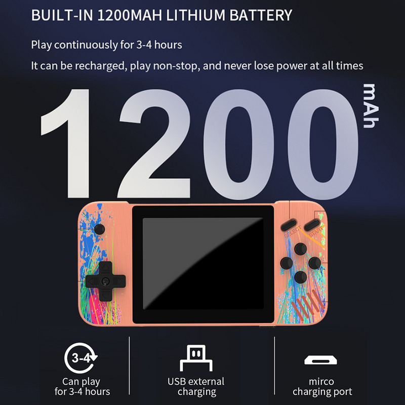 Retro nešiojamasis mini delninis vaizdo žaidimų grotuvas TV kišeninis žaidimų konsolė AV Out 3,5 colio vienvietis dvigubas klasikinių žaidimų konsolė
