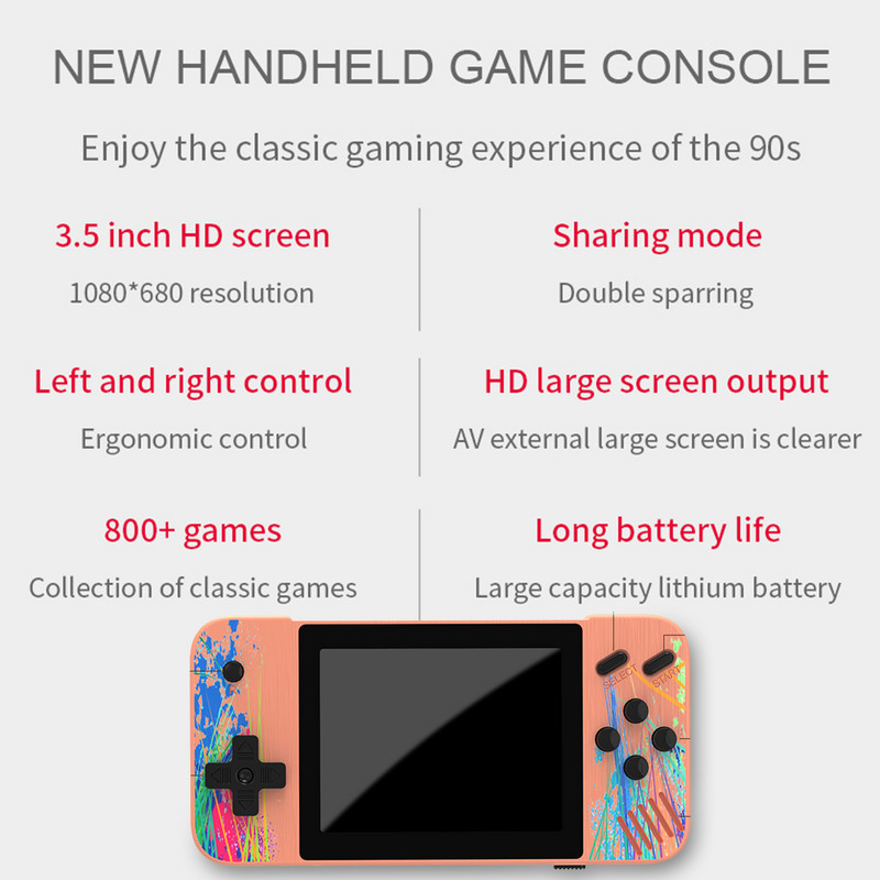 Retro nešiojamasis mini delninis vaizdo žaidimų grotuvas TV kišeninis žaidimų konsolė AV Out 3,5 colio vienvietis dvigubas klasikinių žaidimų konsolė