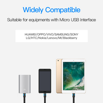 Vention Flat Micro USB кабел за Xiaomi Redmi Samsung 2.4A бързо зареждане Microusb кабел за зарядно устройство за данни Кабели за мобилни телефони с Android