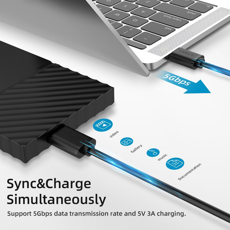 Super Speed USB 3.0 – Micro B kabelis 5Gbps USB A tipo mikro-B duomenų kabelis, skirtas Samsung S5 Note 3 HDD išorinio standžiojo disko disko laidas