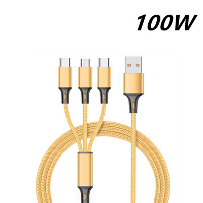 120W 6A 3-ühes kiirlaadimisjuhe IPhone`i jaoks Micro-USB C-tüüpi laadija kaabel Mitu USB-porti Mitu USB-laadimist ülikiire