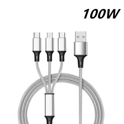 120W 6A 3-ühes kiirlaadimisjuhe IPhone`i jaoks Micro-USB C-tüüpi laadija kaabel Mitu USB-porti Mitu USB-laadimist ülikiire