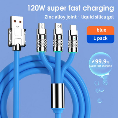 120W 6A 3-ühes kiirlaadimisjuhe IPhone`i jaoks Micro-USB C-tüüpi laadija kaabel Mitu USB-porti Mitu USB-laadimist ülikiire