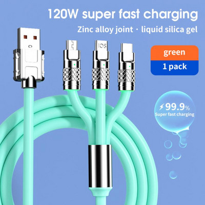 120W 6A 3-ühes kiirlaadimisjuhe IPhone`i jaoks Micro-USB C-tüüpi laadija kaabel Mitu USB-porti Mitu USB-laadimist ülikiire