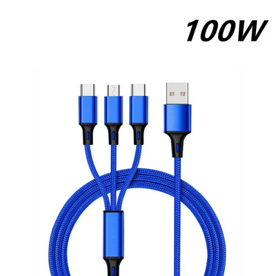 120W 6A 3-ühes kiirlaadimisjuhe IPhone`i jaoks Micro-USB C-tüüpi laadija kaabel Mitu USB-porti Mitu USB-laadimist ülikiire