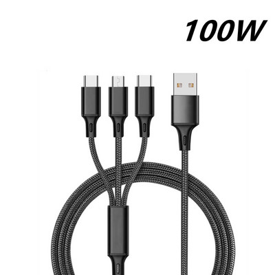120W 6A 3-ühes kiirlaadimisjuhe IPhone`i jaoks Micro-USB C-tüüpi laadija kaabel Mitu USB-porti Mitu USB-laadimist ülikiire