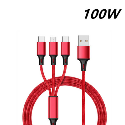 120W 6A 3-ühes kiirlaadimisjuhe IPhone`i jaoks Micro-USB C-tüüpi laadija kaabel Mitu USB-porti Mitu USB-laadimist ülikiire