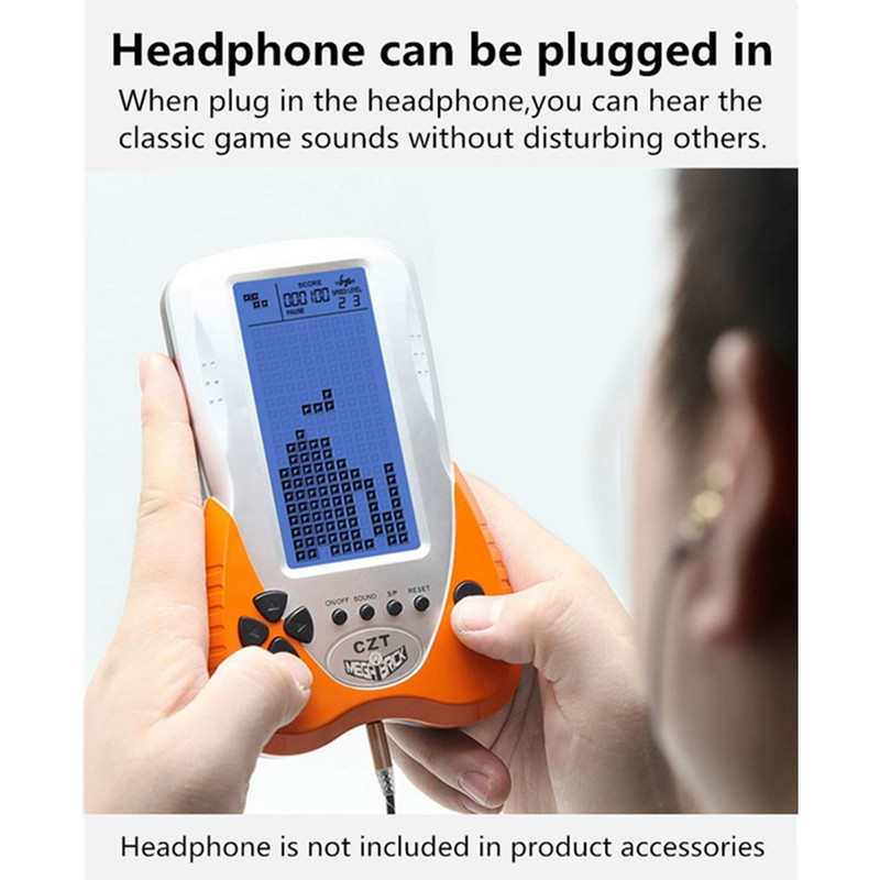 „Czt Big Blue Backlit Brick“ žaidimų konsolės prijungiamos ausinės, įmontuotos 23 klasikiniai žaidimai su ličio baterija „Arcade King“