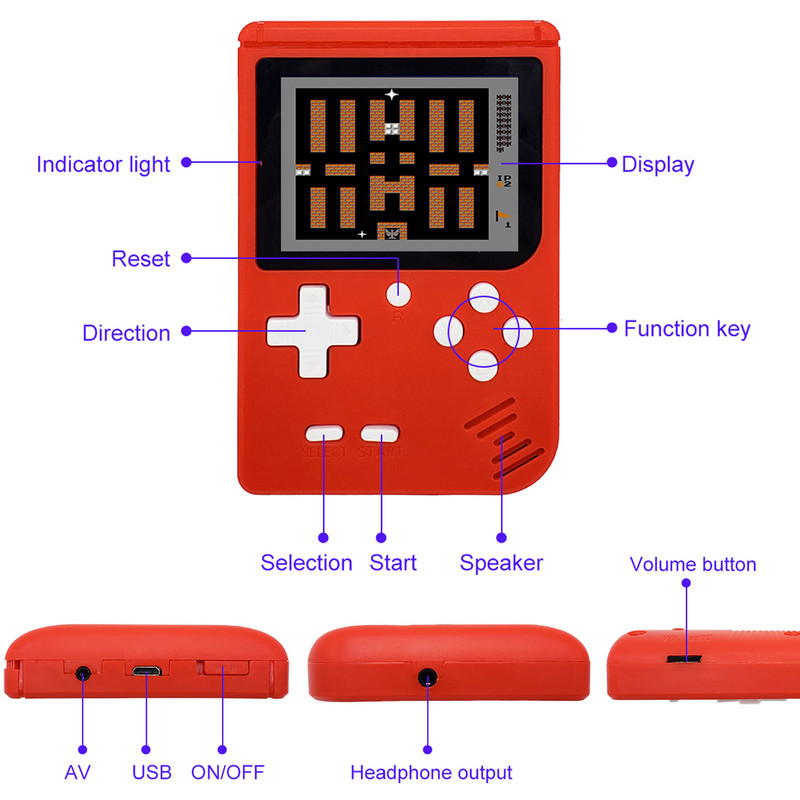 Φορητή κονσόλα παιχνιδιών χειρός παιχνιδιών 400 Παιχνίδια 3,0 ιντσών υποδοχή ακουστικών 3,5 mm Έξοδος AV Υποστήριξη Ενσύρματη σύνδεση στο χειριστήριο παιχνιδιών