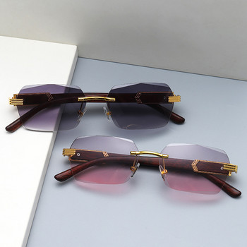 Луксозни квадратни слънчеви очила без рамки Мъжки маркови дизайнерски градиентни слънчеви очила без рамки Дамски модни ретро дървени Oculos De Sol