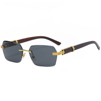 Луксозни квадратни слънчеви очила без рамки Мъжки маркови дизайнерски градиентни слънчеви очила без рамки Дамски модни ретро дървени Oculos De Sol