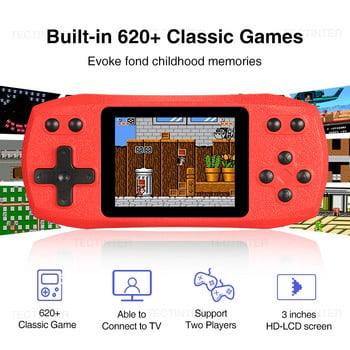Ръчна игрова конзола In 620 Classic Games Support TV 3.0 Inch Retro Retro Video Game Player AV Output with Portable Shell
