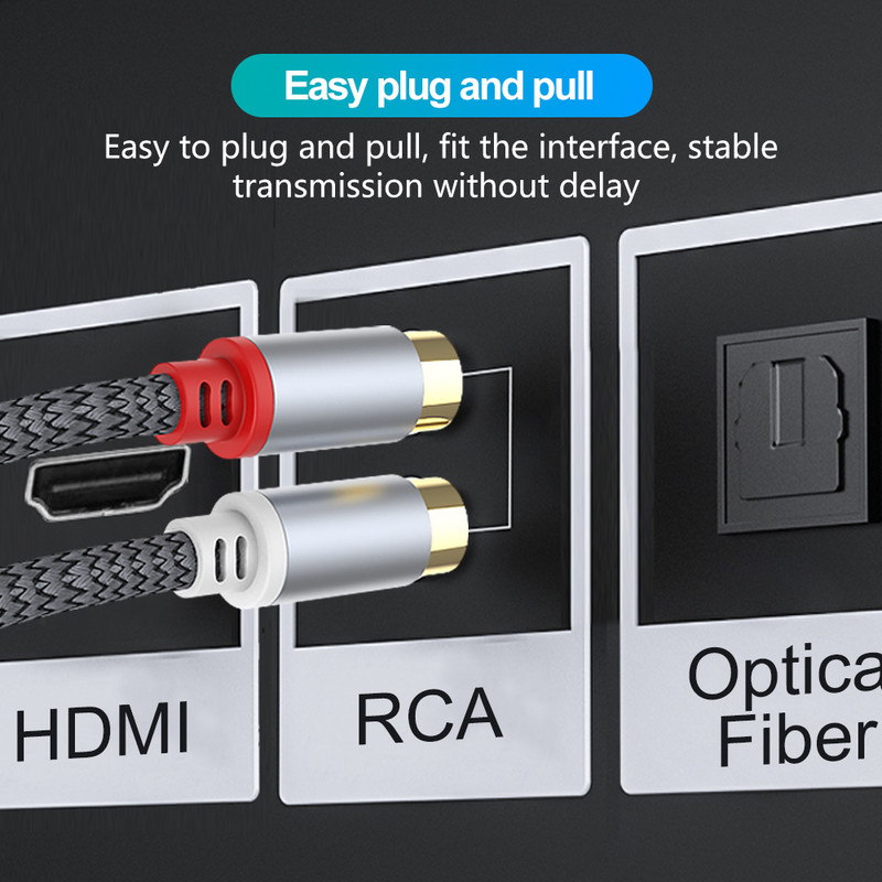 2 Rca To 2 Rca stereo kabeliai kištukinis ir vyriškas Aux kabelio lizdas, skirtas namų kinui HDTV TV DVD CD Garsiakalbio dėžutė Galios stiprintuvas
