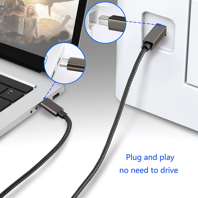 USB C USB A na USB tip B 2.0 Kabel za pisač Upleteni kabel za pisač Skener za fotoaparat Epson HP Canon pisač USB pisač